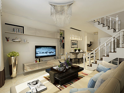 现代客厅loft3d模型