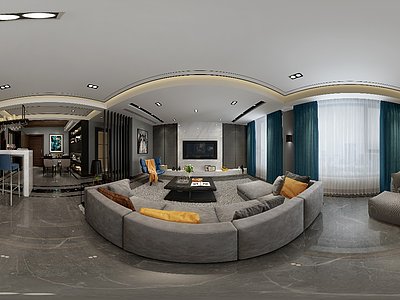 新中式奢华客厅全景模型3d模型