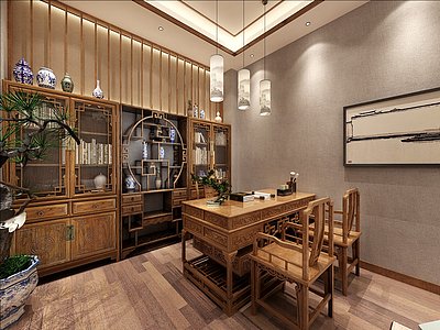 中式红木办公室整体模型
