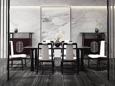 新中式轻奢餐厅整体模型