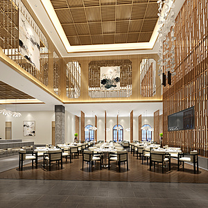 新中式风格的餐厅整体模型