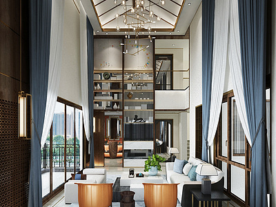 新中式客厅别墅3d模型