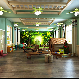 现代幼儿园小木匠体验室整体模型