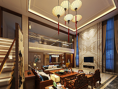 中式客餐厅整体模型