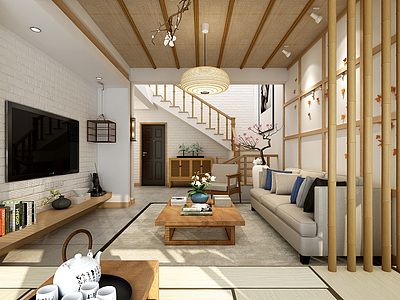 现代风格客厅loft整体模型