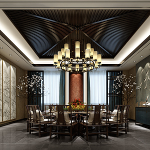 中式餐厅包房整体模型