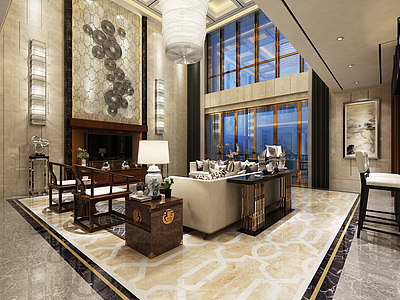 高层现代风格客厅整体模型