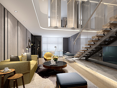 现代风格客厅loft整体模型