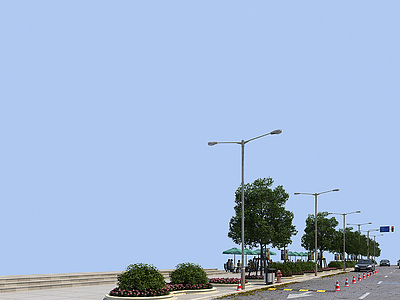 马路，路灯，路边装饰3d模型