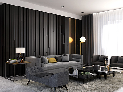 现代客厅沙发茶几组合整体模型