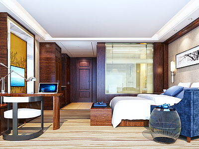 现代酒店客房标间卫生间3d模型