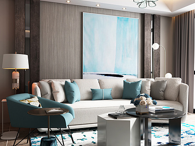 现代客厅沙发组合整体模型