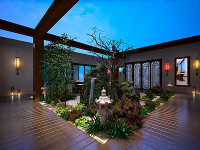 新中式入户花园整体模型