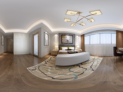 新中式卧室宾馆套房整体全景模型