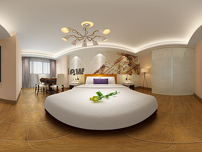 现代北欧卧室宾馆套房整体全景模型