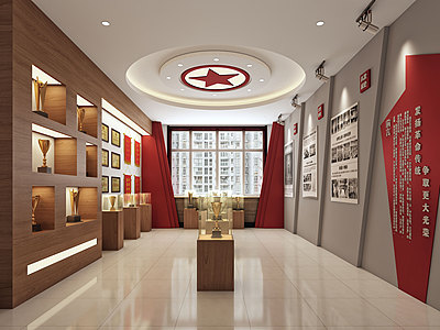 现代简约荣誉展厅红色展厅3d模型