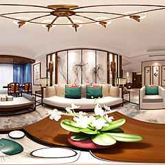 新中式客厅餐厅整体模型