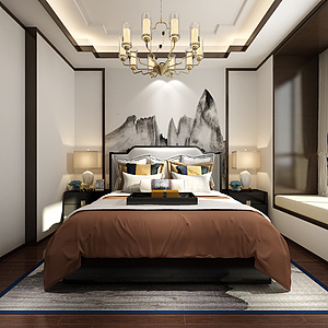 中式风格的卧室整体模型
