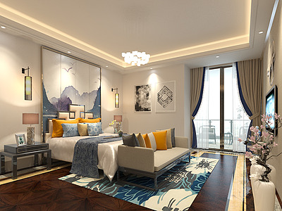 中式风格的卧室3d模型