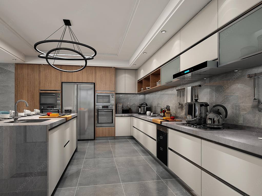 现代北欧厨房橱柜3D3D模型