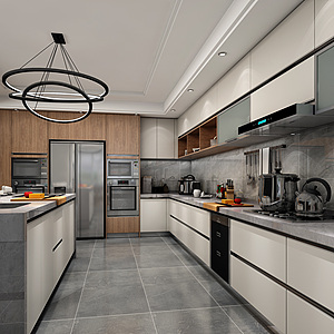 现代北欧厨房橱柜3D模型整体模型