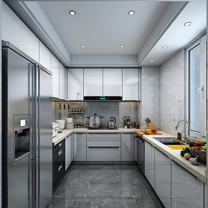 现代轻奢厨房橱柜3D模型整体模型
