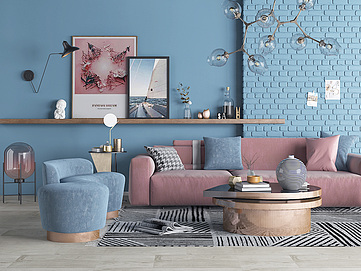 现代沙发茶几花瓶摆件客厅家装模型