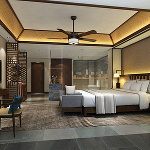 酒店客房主题套房现代卧室整体模型