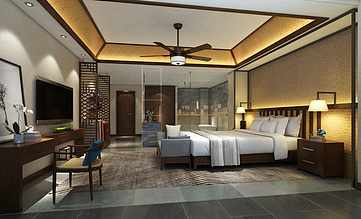 酒店客房主题套房现代卧室工装模型