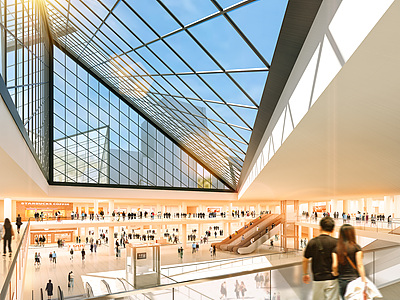 现代商场玻璃顶电动扶梯整体模型