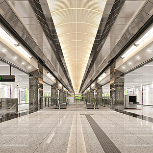现代地铁站厅站台车站大厅整体模型