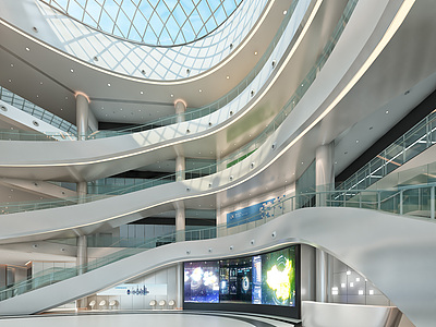 现代商务楼科技楼大厅大堂3d模型