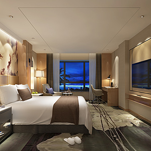 酒店客房现代卧室主题套房整体模型