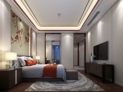 酒店客房现代卧室主题套房整体模型