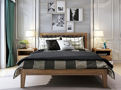 北欧风简约卧室双人床3d模型