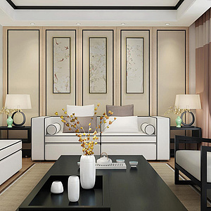 新中式客厅沙发椅子组合整体模型