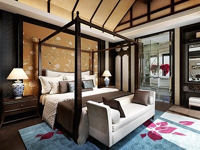 中式风格卧室整体模型