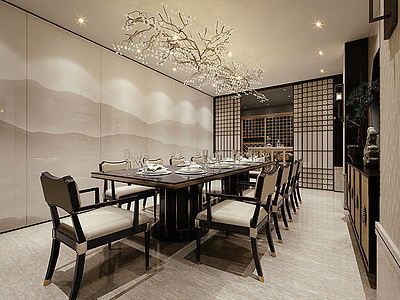 新中式餐厅树枝吊灯整体模型