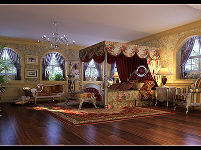 古典欧式风格卧室整体模型