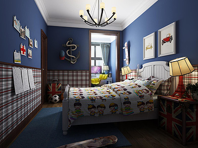 地中海风格儿童卧室整体模型