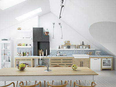 北欧风厨房书房空间3d模型