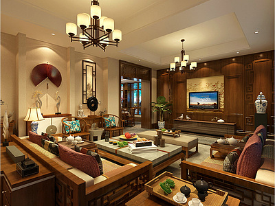 新中式风格客厅整体模型