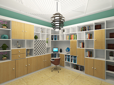 现代风格书房整体模型