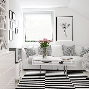 黑白简约阁楼现代沙发组合整体模型