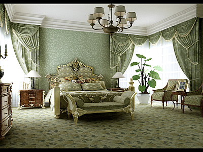 欧式古典风格卧室整体模型