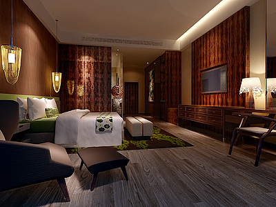 豪华酒店卧室整体模型