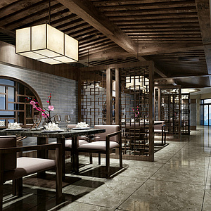 中式古典风餐厅整体模型