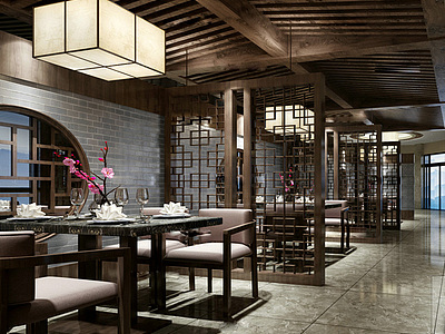 中式古典风餐厅整体模型