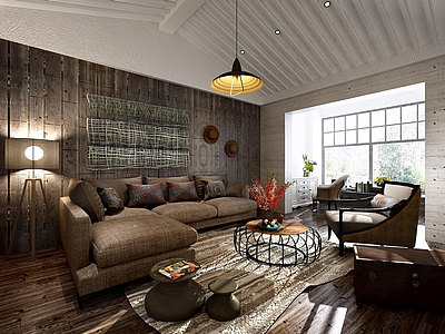 LOFT工业风客厅业风现代沙发椅子吊灯3d模型3d模型