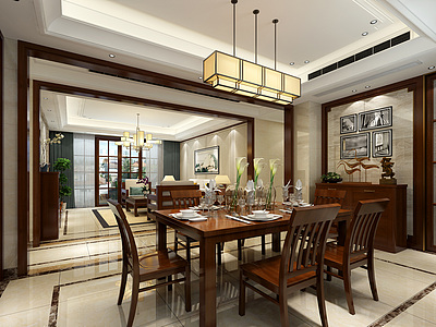 中式客餐厅3d模型